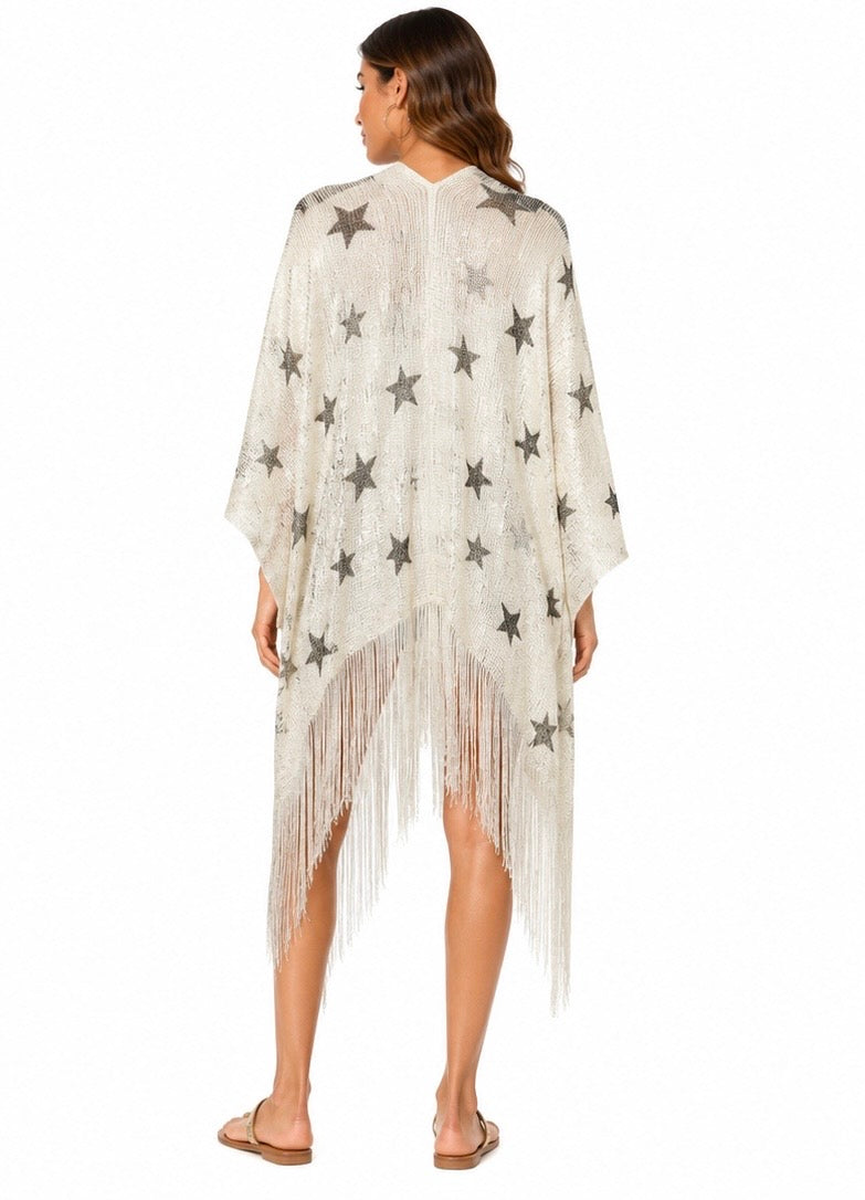 Golden Star Fringe Kimono ( Gold , Silver , Beige )