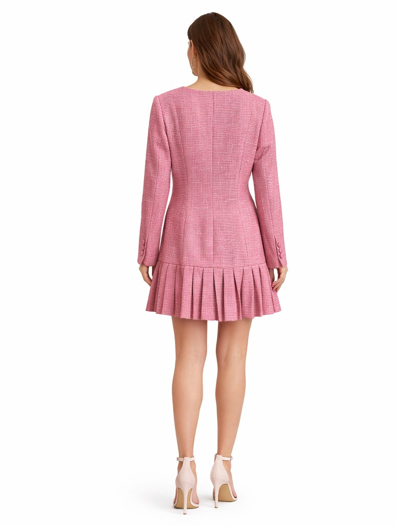 Pink Textured Pleated Mini Dress