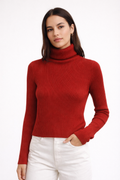 Ribbed Cropped Turtleneck Sweater Burgundy
