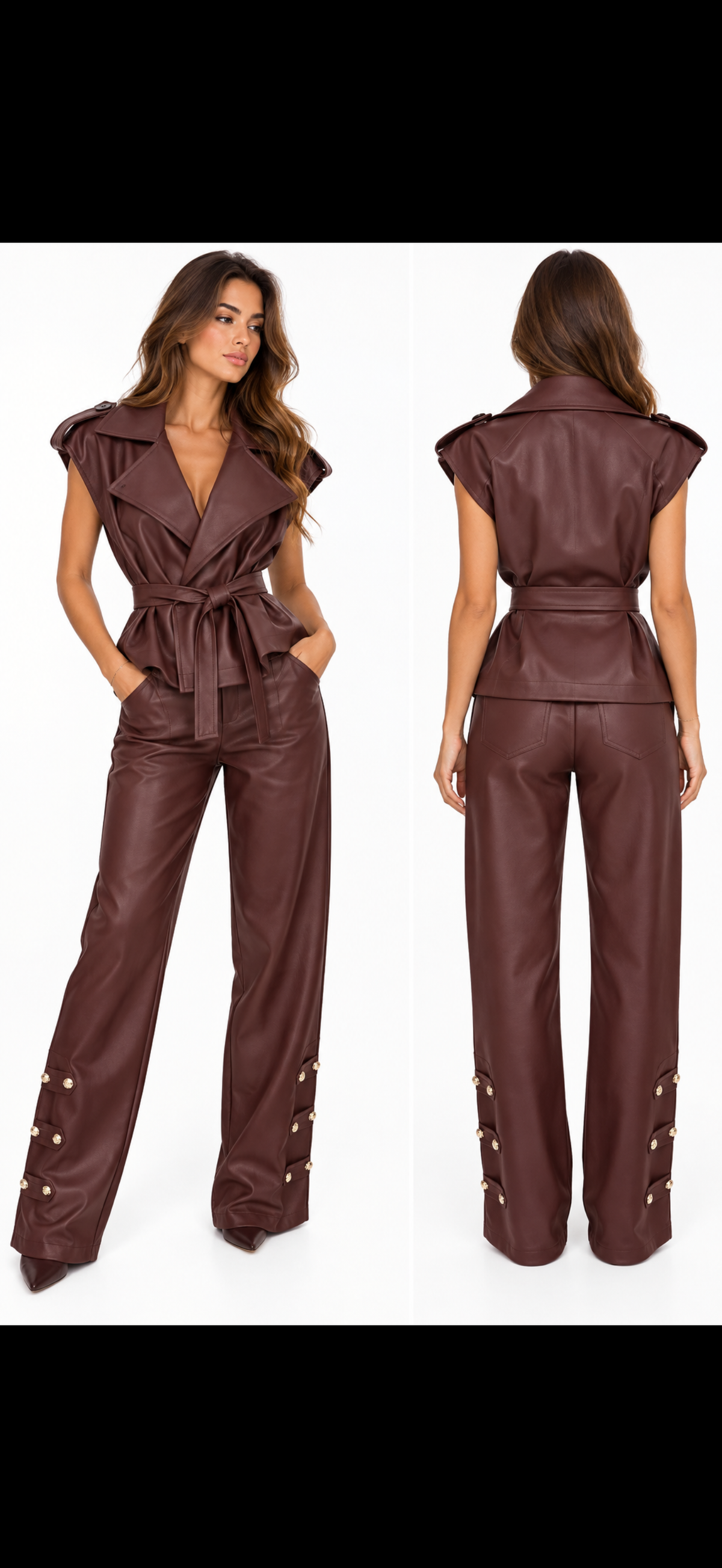 Leather Utility Gilet & Pants  ( Brown , Burgundy )