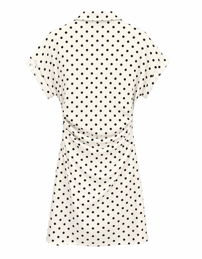 White Polka Dot Button-Front Shirt Dress