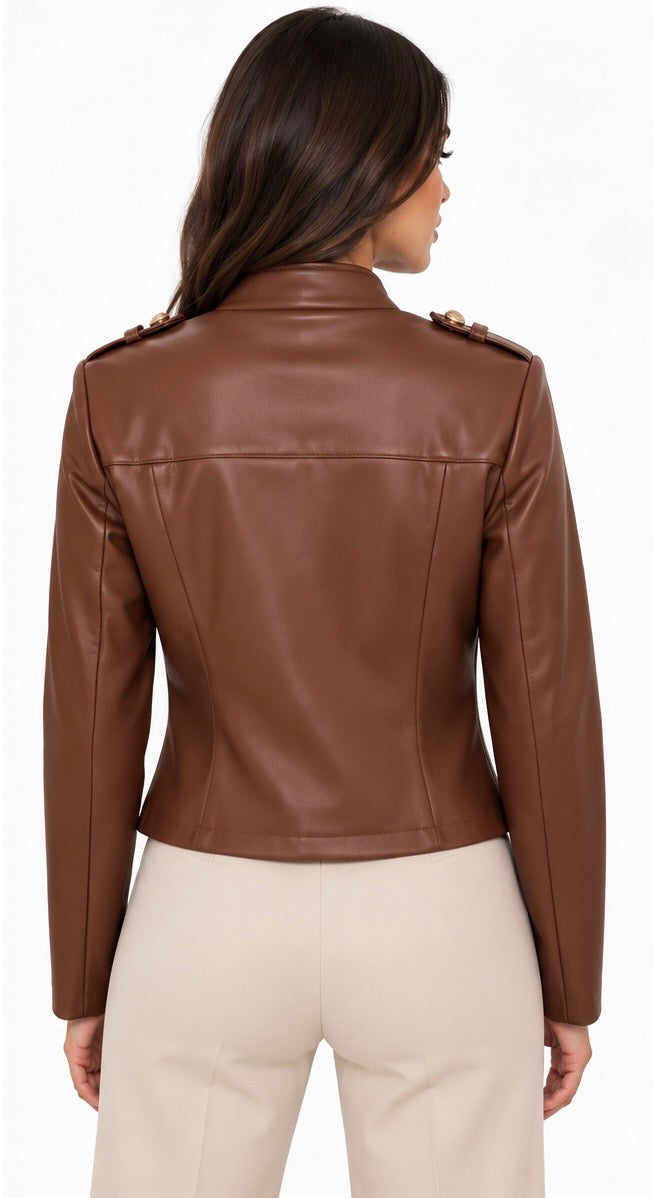 Structured Leather Military Jacket