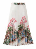 Tropical Print Pleated Midi Skirt