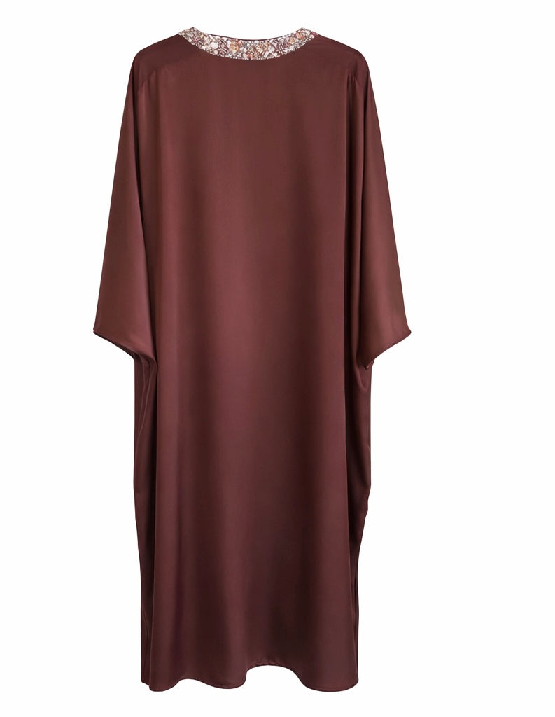 Beaded Neckline Brown Kaftan Dress