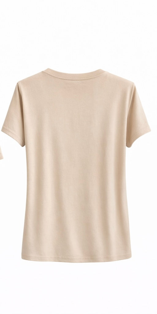 Beige Gold Charm Embellished T-Shirt