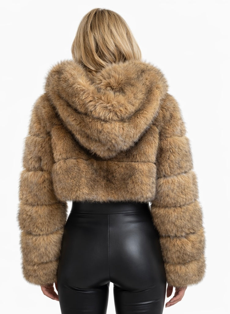 Cropped Faux Fur Jacket with Hood