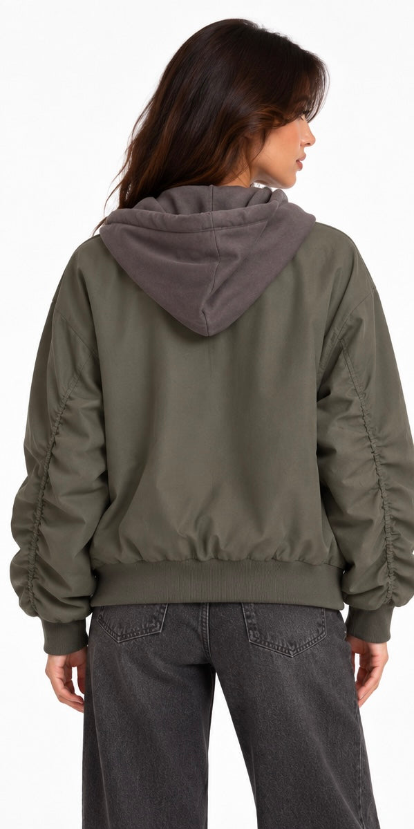 Hooded Utility Bomber Jacket ( Navy , Olive , Black , Brown )