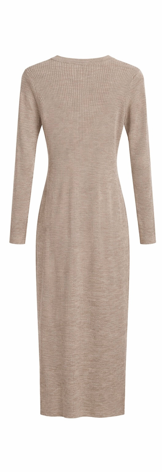 Essential Ribbed Knit Midi Dress – Beige