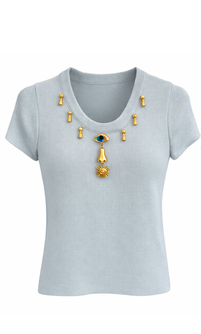 Charm Knit Top - Butter Yellow , light Blue , White , Black