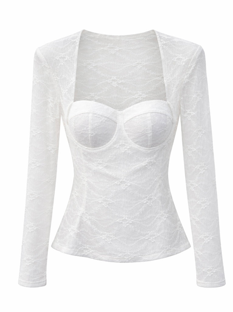 Lace Sweetheart Bustier Top - Yellow , Pink , White