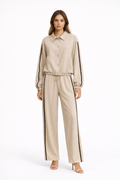 Linen Beige Wide Leg Trousers