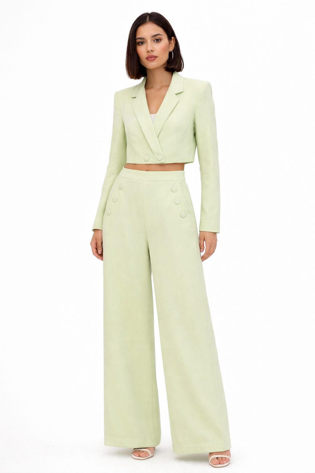 Chic Pistachio Green Blazer & Palazzo Pants Set