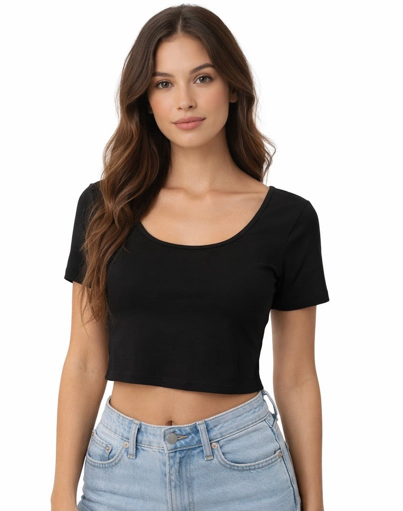 Minimal Stretch Crop Top - White , Black
