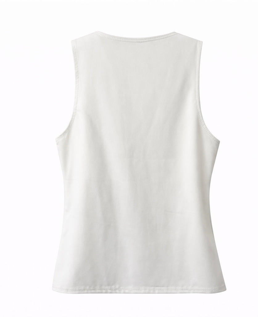 V-Neck Top with Gold Brooch - White . Pink . Black