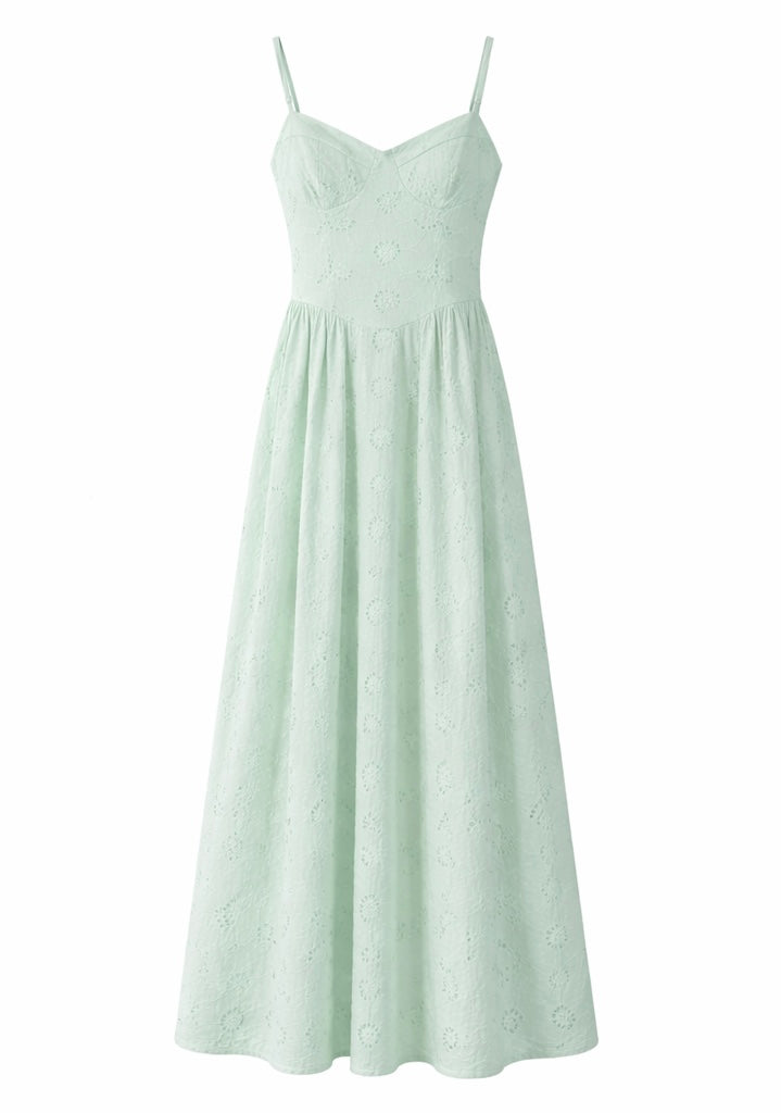 Summer White Eyelet Maxi Sundress - Pistachio , White
