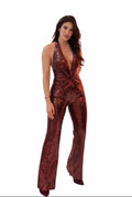 Bronze Nights Sequin Halter Jumpsuit