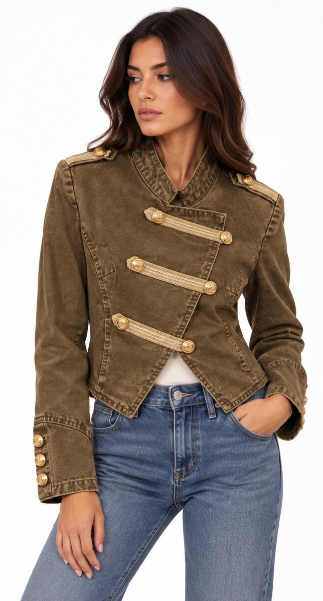 Military-Inspired Asymmetric Denim Jacket