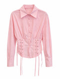 Corset Detail Shirt - Pink , Black , Beown