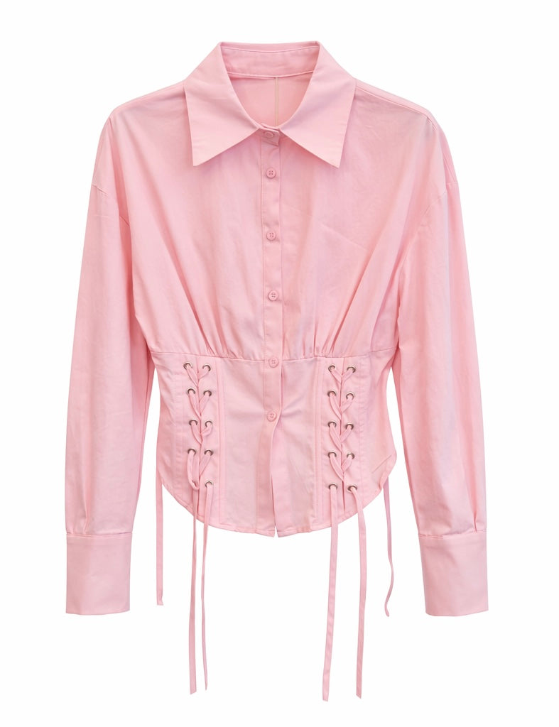 Corset Detail Shirt - Pink , Black , Beown