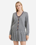 Classic Grey Knit Cardigan & Pleated Skirt Two-Piece Set