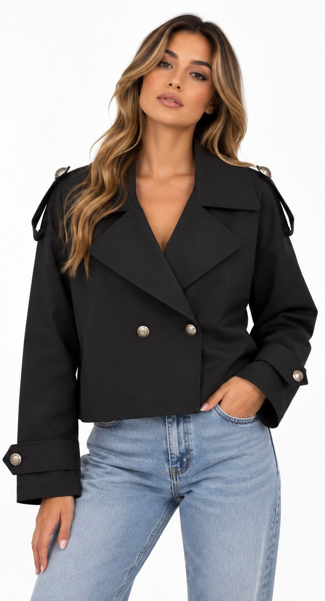 Midnight Cropped Trench Jacket ( Beige , offwhite , black , Brown , Navy )