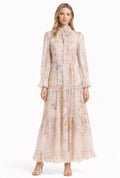 Elegant Floral Ruffle Neck Maxi Dress