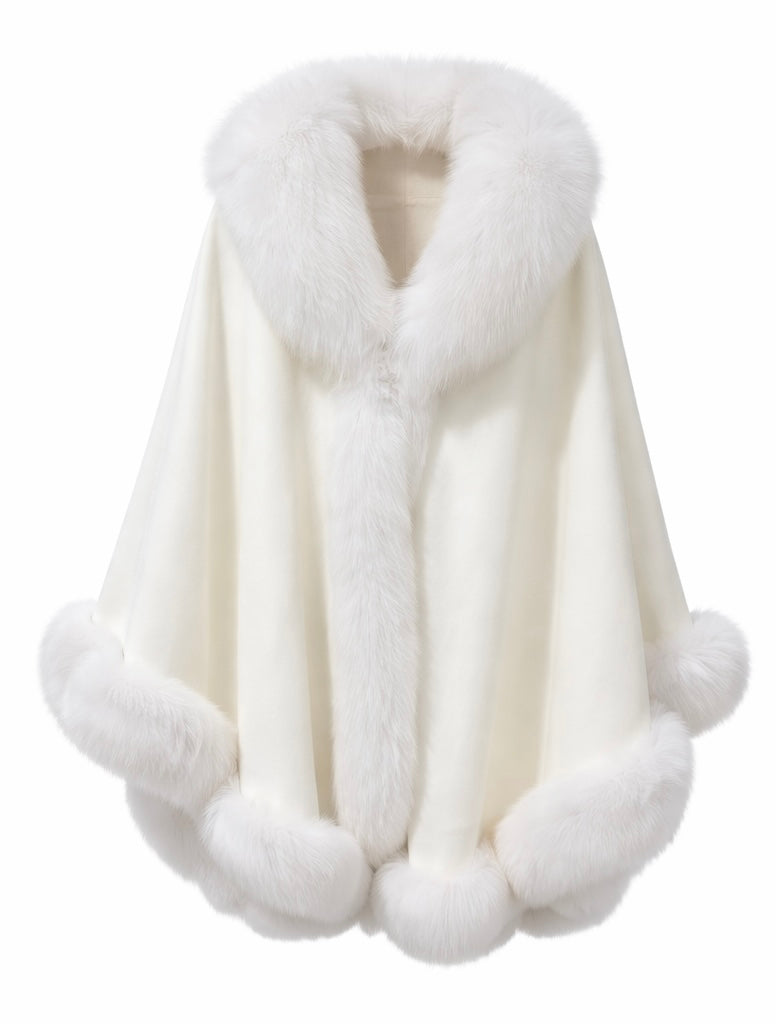 Cloud Dancer Statement Alpaca Puncho with Real Fox Fur
