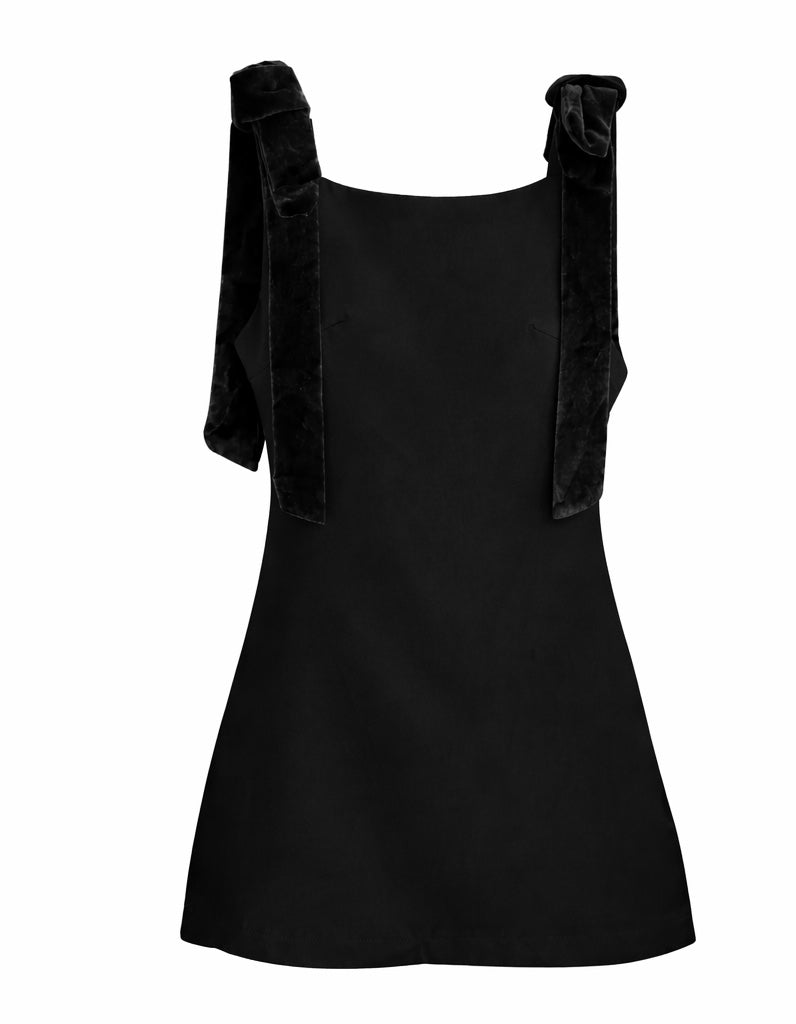 Amour Velvet Bow Mini Dress Black
