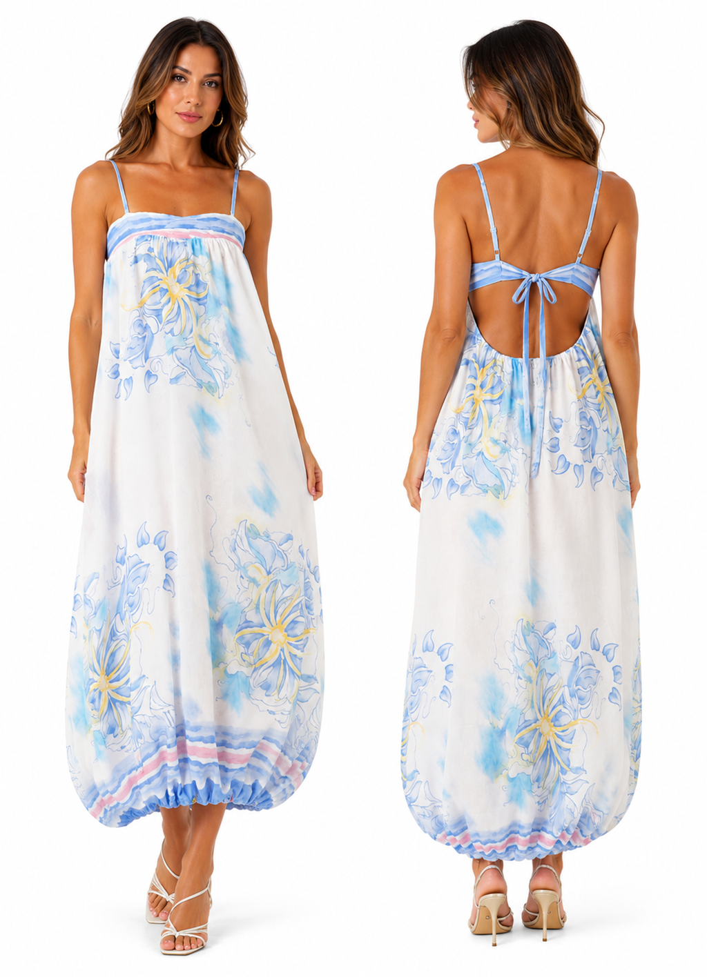Blush Floral Open-Back Maxi Dress