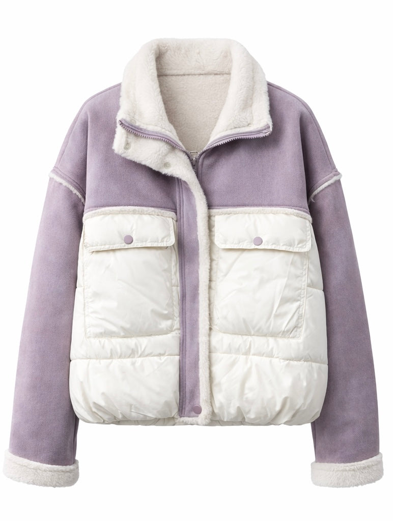 Lavender Colorblock Sherpa-Lined Jacket