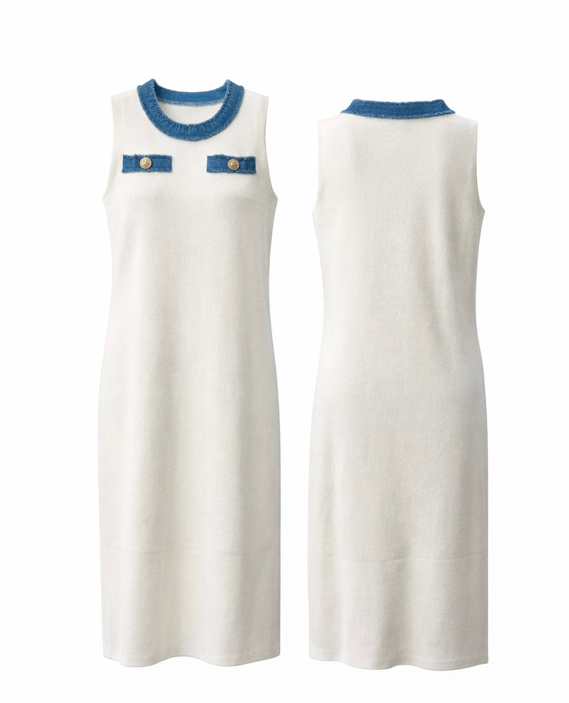 Modern Gold-Button Jacket & Dress Ensemble White