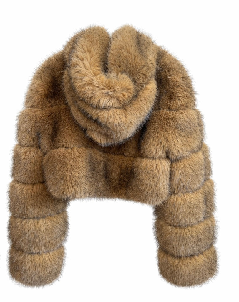 Cropped Faux Fur Jacket with Hood