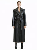 Black Leather Belted Trench Coat