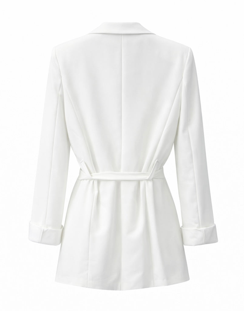 Belted Classic White Blazer