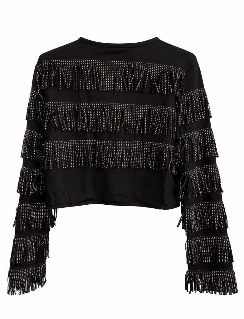 Black Studded Fringe Statement Jacket - Silver