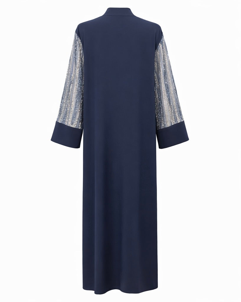 Sheer Embellished Sleeve Abaya – Navy