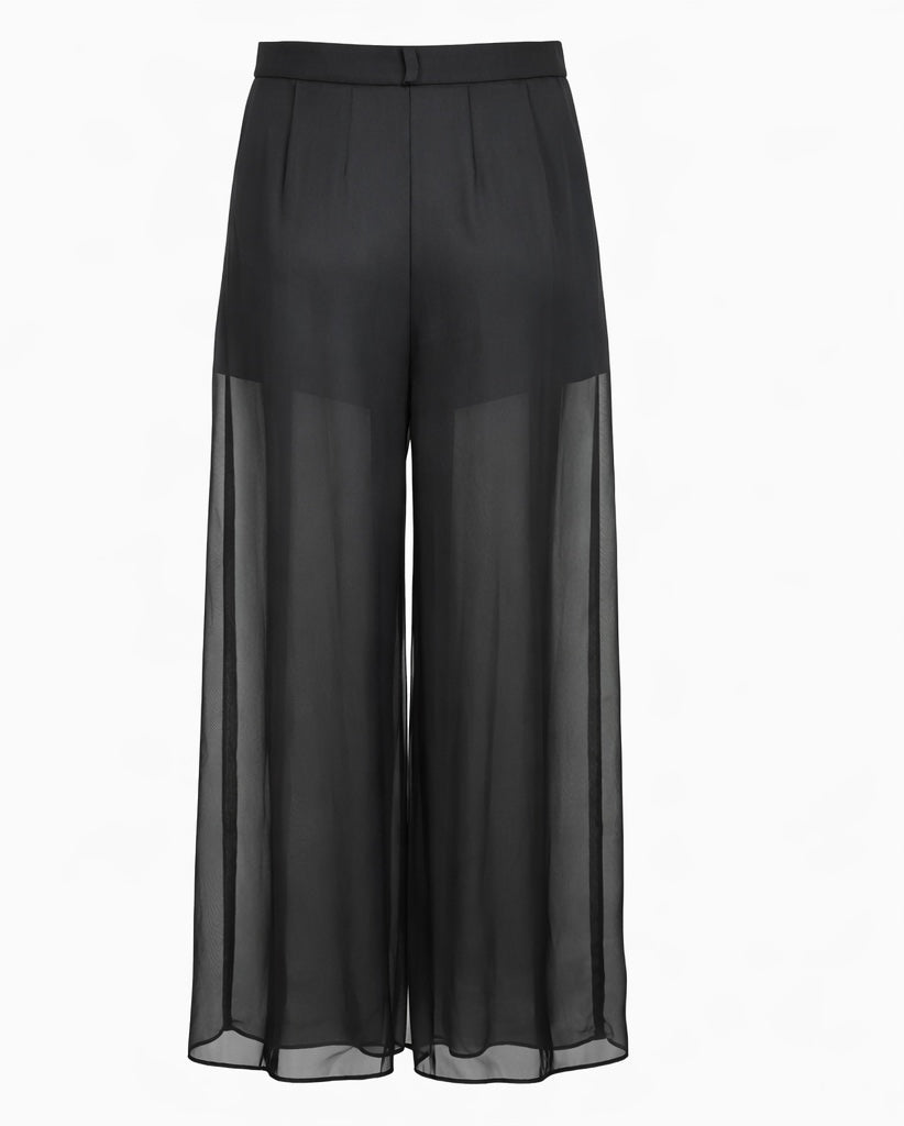 Beaded Blazer & Sheer Wide-Leg Pant Set