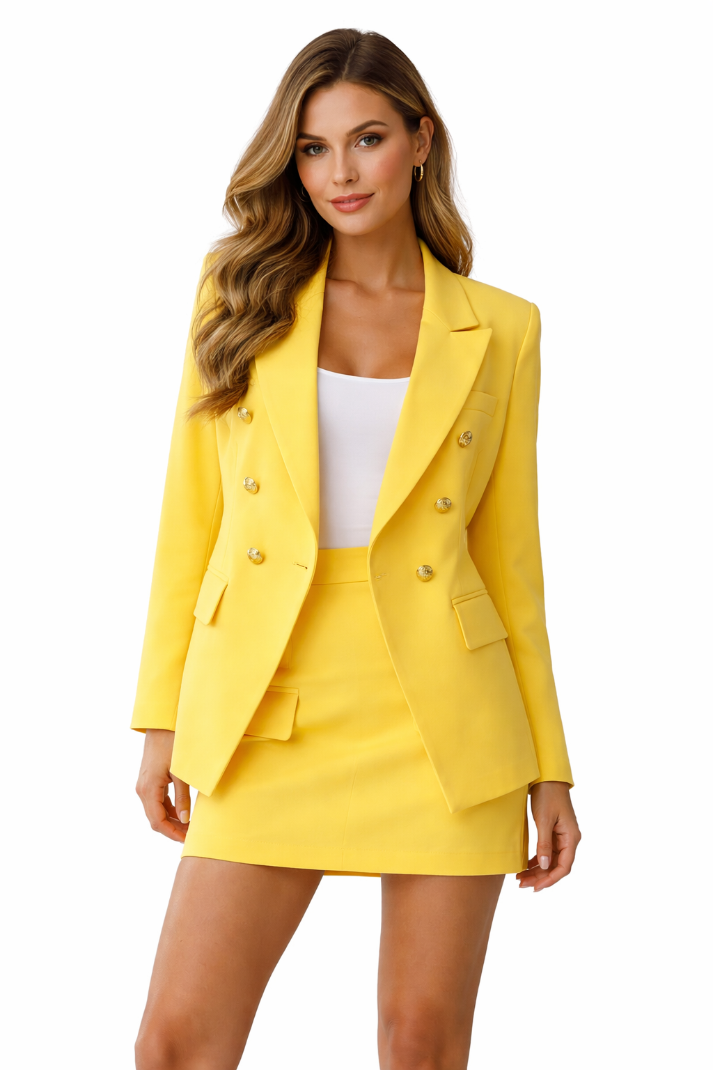 Blazer & Skirt Set - Yellow , Green