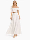 Elegant White Off-Shoulder Top & Flowing Maxi Skirt Set