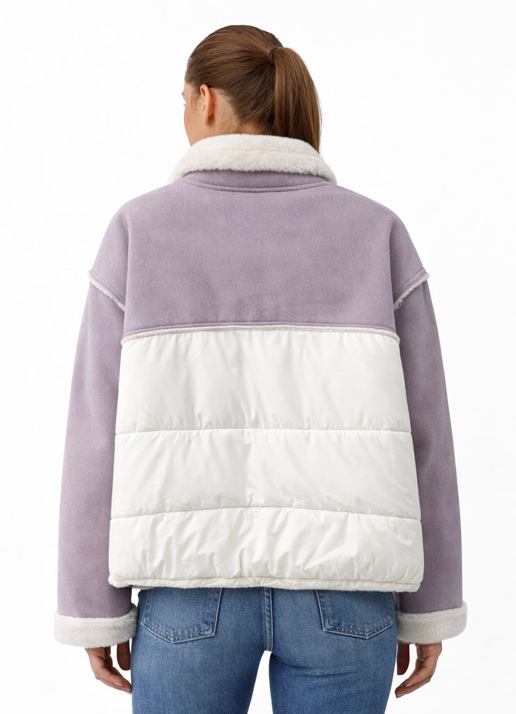 Lavender Colorblock Sherpa-Lined Jacket