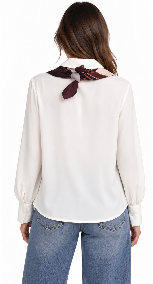 Silk Scarf Collar Blouse ( Beige , White )