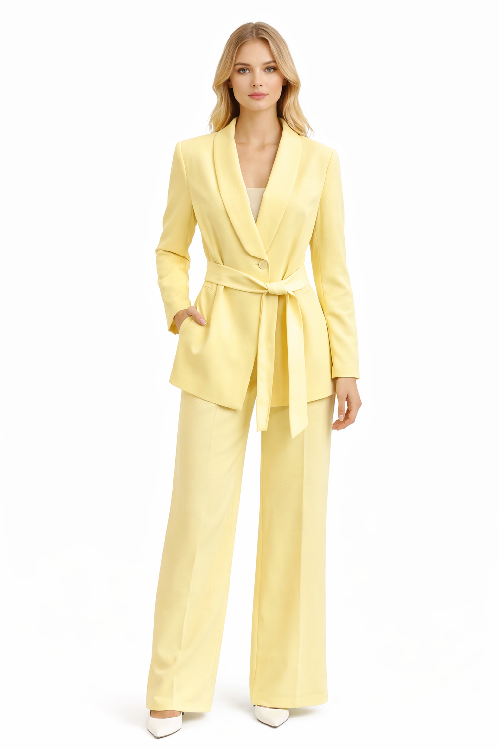 Chic Belted Blazer and Wide-Leg Pants Set