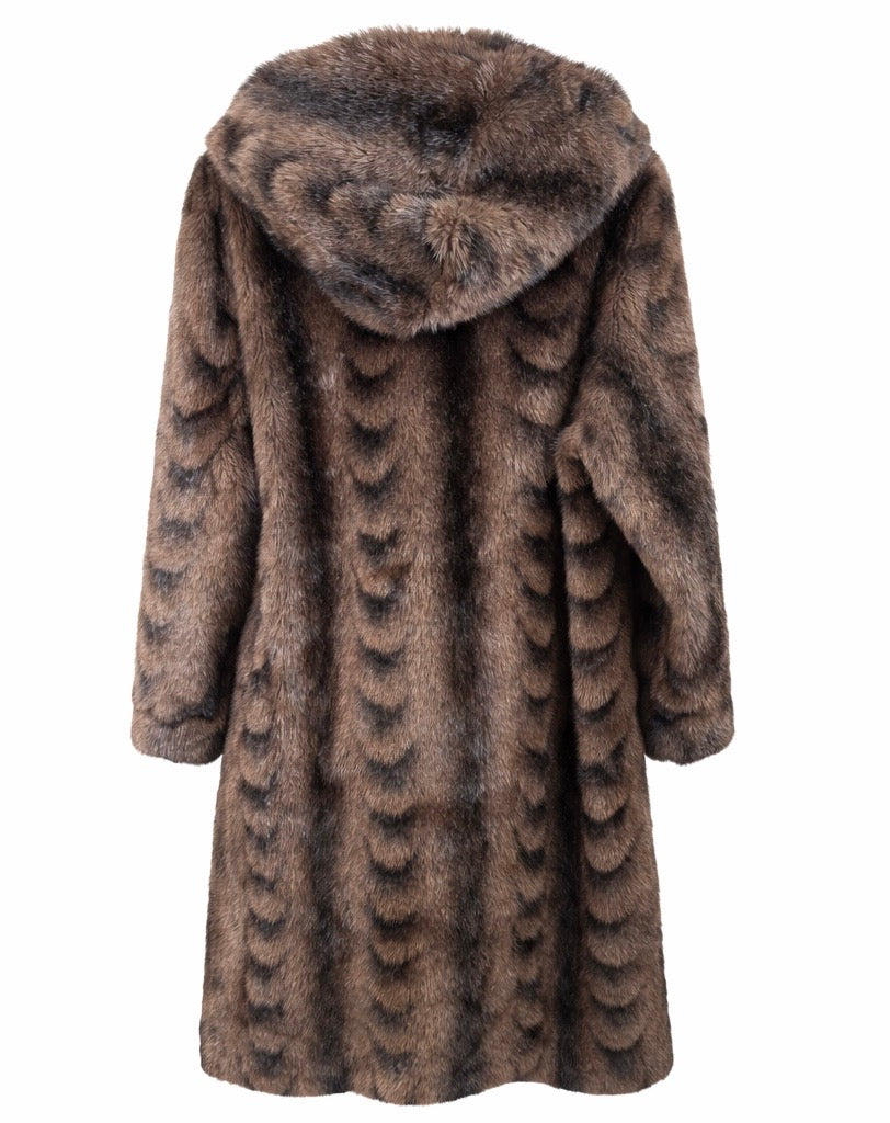 Signature Hooded Eco Fur Coat