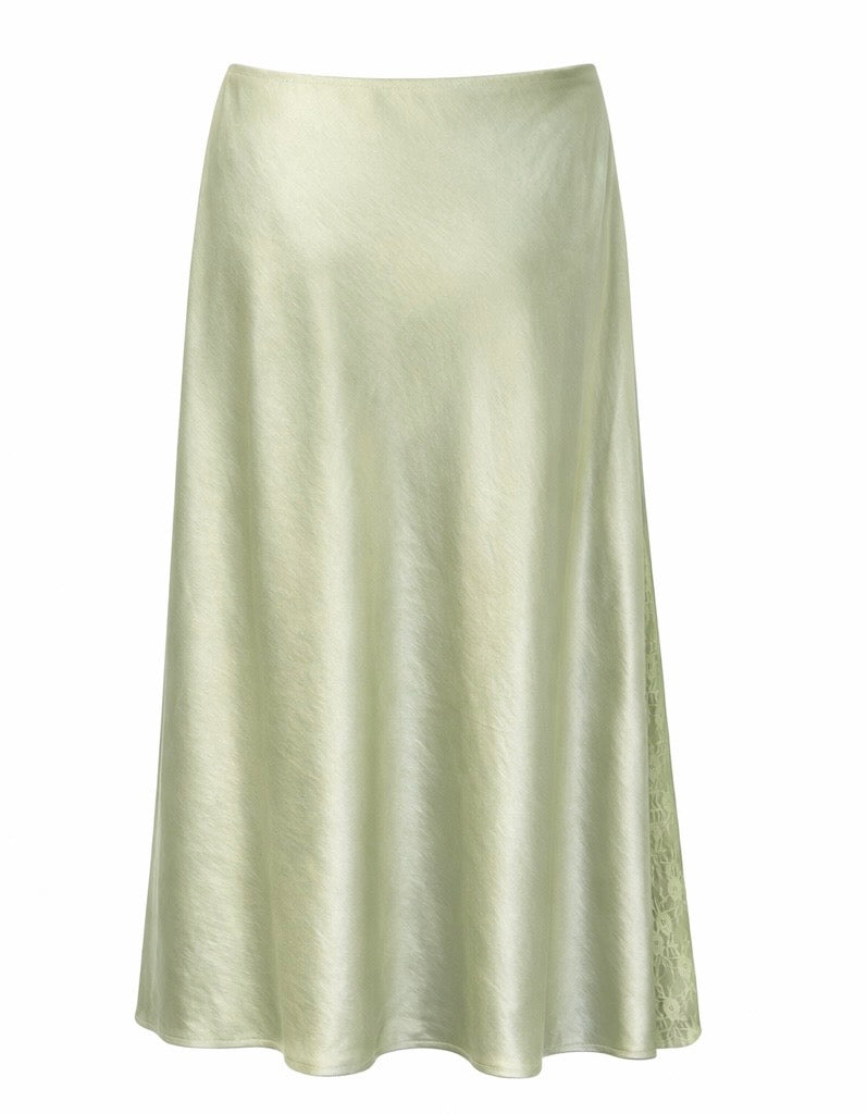 Pistachio Silk Lace Long Skirt