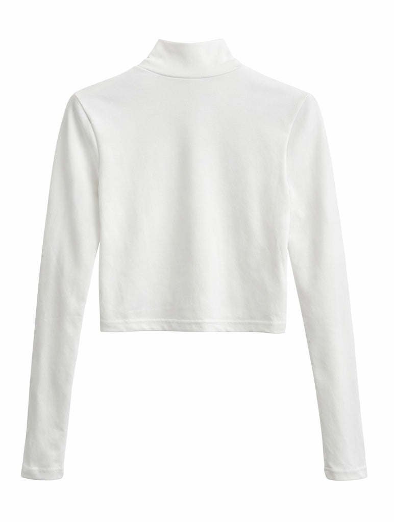 White Long-Sleeve Cropped Turtleneck Top