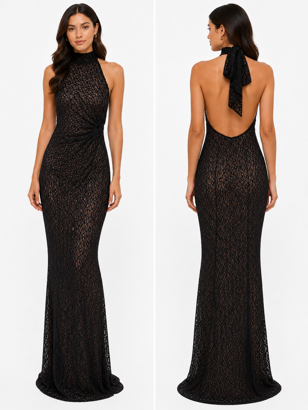 Lace Evening Dress ( White , Black , Pink )