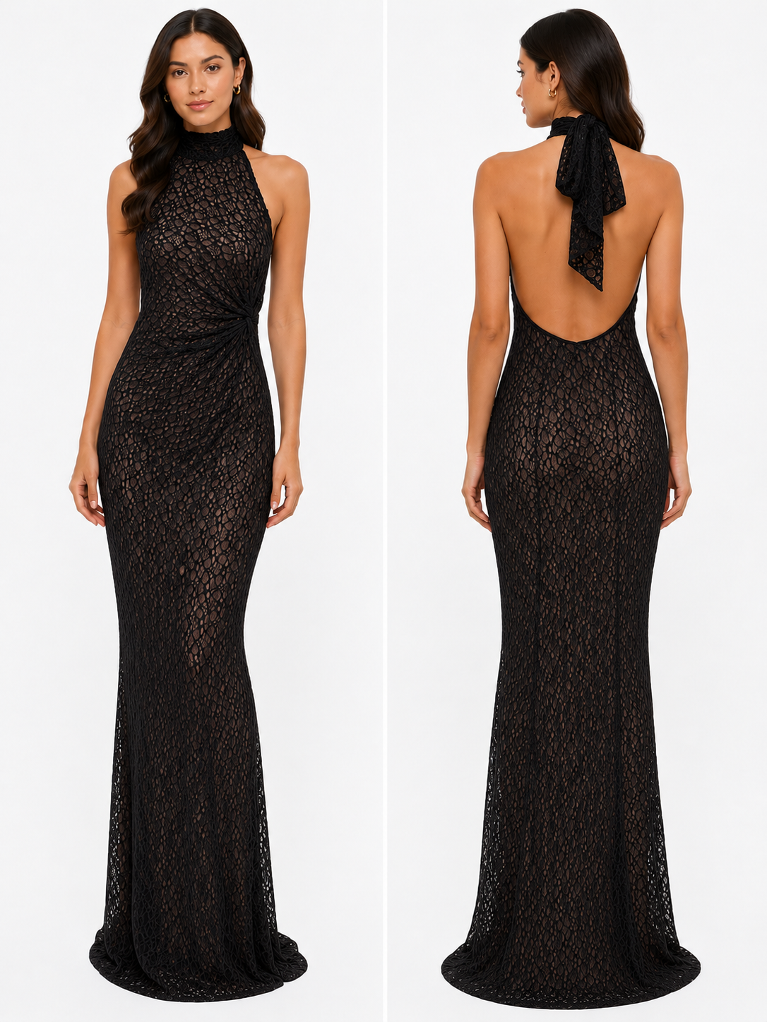 Lace Evening Dress ( White , Black , Pink )
