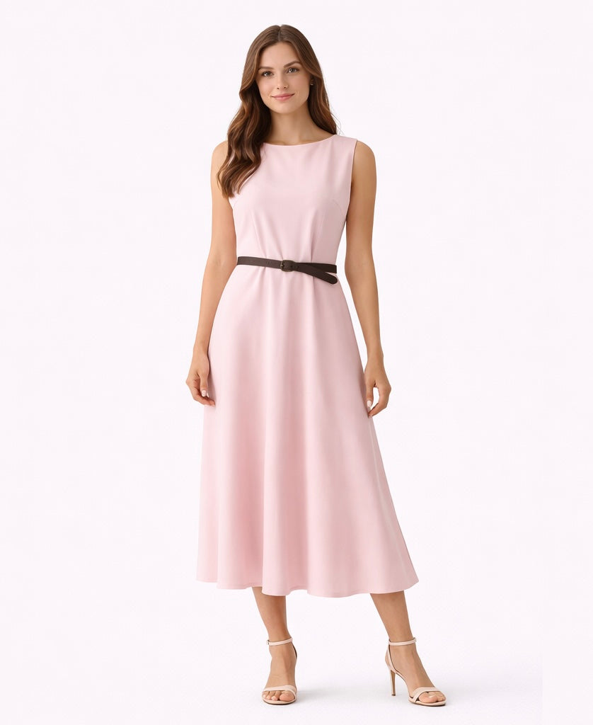 Sophia Classic Belted Dress - yellow , Blush Pink , black