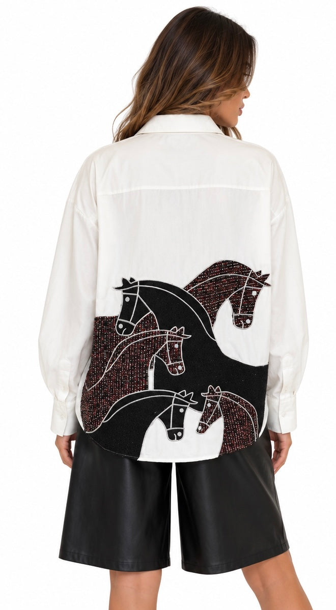 Embellished Horse Detail Shirt