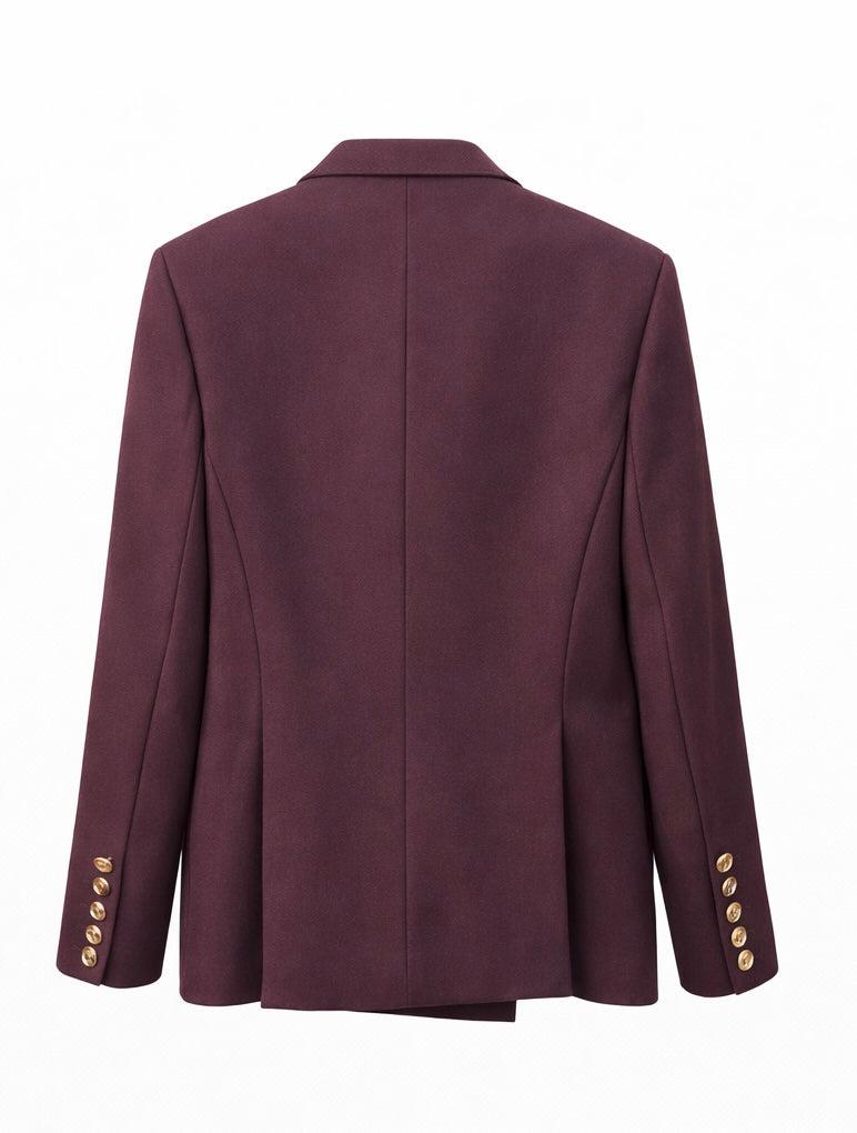 Burgundy Double-Breasted Blazer with Gold Buttons